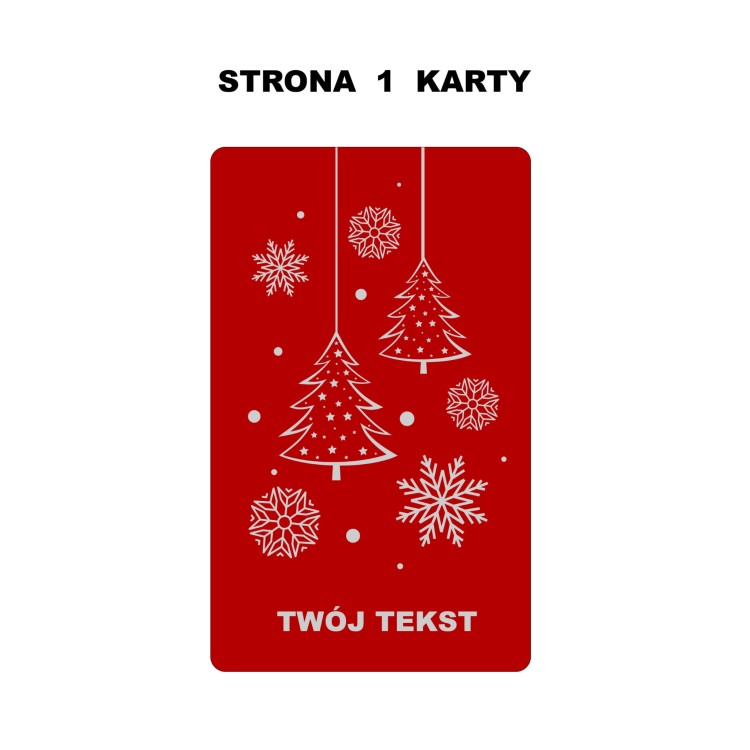 Świąteczna karta do portfela z grawerem czerwona metalowa prezent dla niego pod choinkę