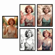 Przegląd stylów kolorowych portretów ze zdjęcia Manga Wektor i Ilustracja w czarnych ramkach