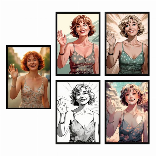 Przegląd stylów kolorowych portretów ze zdjęcia Manga Wektor i Ilustracja w czarnych ramkach