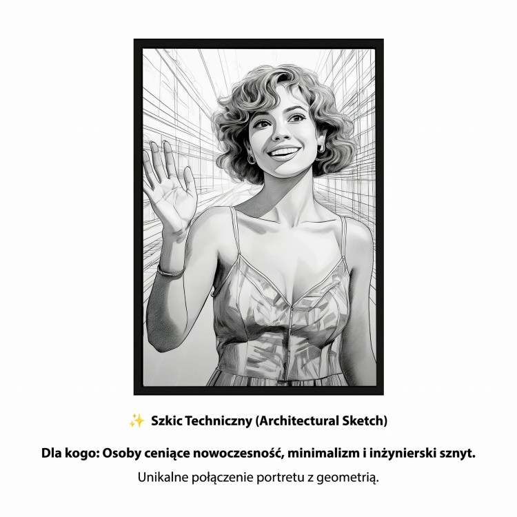 Portret ze zdjęcia Szkic Techniczny nowoczesny rysunek geometryczny cienkopisem do loftu