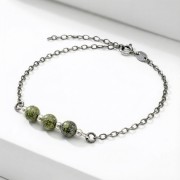 Bransoletka srebro oksydowane z serpentynem styl vintage przyciemniane srebro i kamień o strukturze mchu