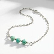 Srebrna bransoletka z naturalnym amazonitem jasne srebro 925 zbliżenie na zielone kamienie