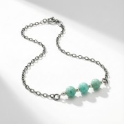 Bransoletka srebro oksydowane z amazonitem styl vintage przyciemniane srebro i miętowy kamień