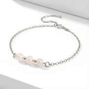 Srebrna bransoletka z naturalnym kwarcem różowym jasne srebro 925 zbliżenie na różowe kule