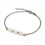 Bransoletka srebro oksydowane z kwarcem różowym styl vintage przyciemniane srebro i pudrowy kamień