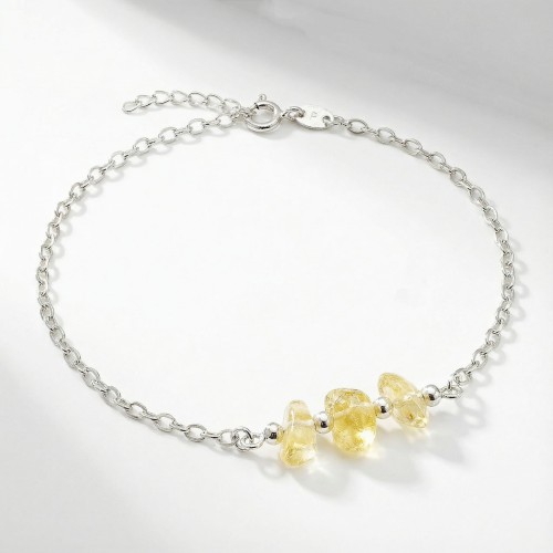 Srebrna bransoletka z naturalnym cytrynem jasne srebro 925 złociste bryłki kamieni