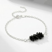 Srebrna bransoletka z naturalnym czarnym turmalinem jasne srebro 925 nieregularne bryłki kamieni