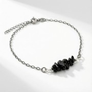 Bransoletka srebro oksydowane z czarnym turmalinem styl vintage przyciemniane srebro i surowe bryłki