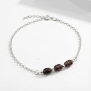Srebrna bransoletka z naturalnym brązowym turmalinem jasne srebro 925 nieregularne bryłki kawowe