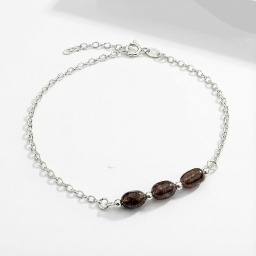Srebrna bransoletka z naturalnym brązowym turmalinem jasne srebro 925 nieregularne bryłki kawowe