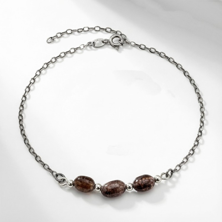 Bransoletka srebro oksydowane z brązowym turmalinem styl vintage przyciemniane srebro i surowe bryłki