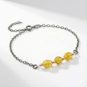 Bransoletka srebro oksydowane z turmalinem żółtym styl vintage przyciemniane srebro i surowe bryłki