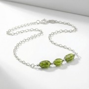 Srebrna bransoletka z naturalnym zielonym turmalinem jasne srebro 925 nieregularne bryłki verdelit