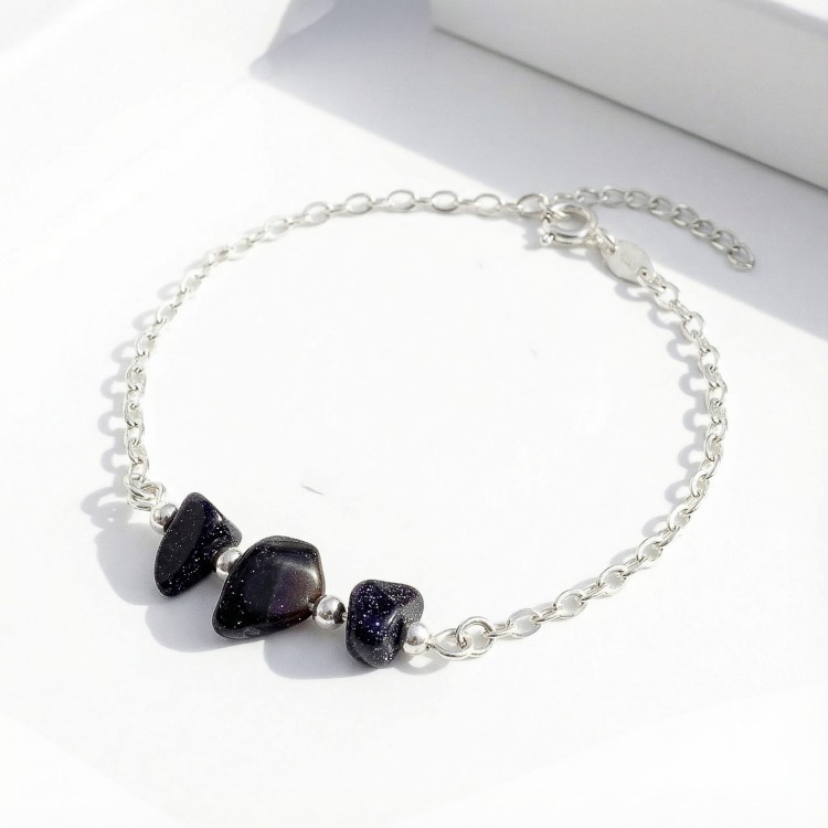 Srebrna bransoletka Noc Kairu jasne srebro 925 granatowe iskrzące bryłki