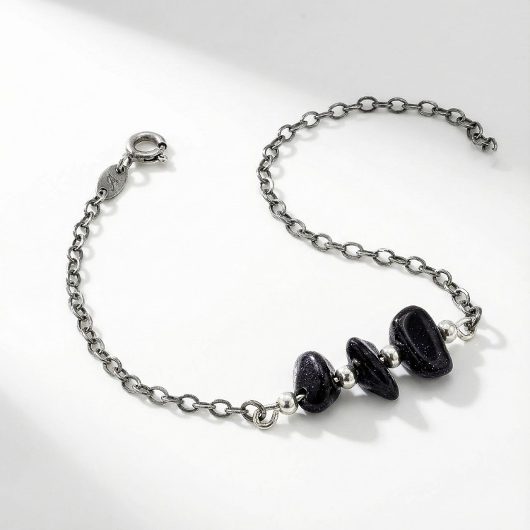 Bransoletka srebro oksydowane Noc Kairu styl vintage przyciemniane srebro i gwieździsty kamień