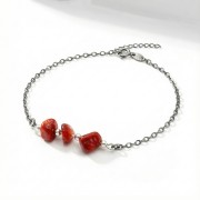 Bransoletka srebro oksydowane z koralem styl vintage przyciemniane srebro i surowe bryłki