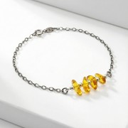 Bransoletka srebro oksydowane z bursztynem styl vintage przyciemniane srebro i miodowe bryłki