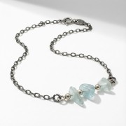 Bransoletka srebro oksydowane z akwamarynem styl vintage przyciemniane srebro i niebieskie bryłki