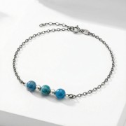 Bransoletka srebro oksydowane z apatytem styl vintage przyciemniane srebro i neonowy kamień