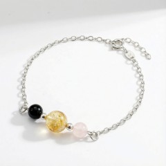 Srebrna bransoletka potrójnej mocy turmalin cytryn kwarc różowy jasne srebro 925