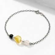 Bransoletka srebro oksydowane potrójna moc czarny turmalin cytryn i kwarc różowy styl vintage