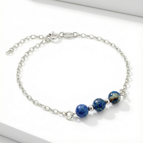 Srebrna bransoletka z naturalnym jaspisem jasne srebro 925 zbliżenie na wzorzyste kamienie