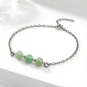 Bransoletka srebro oksydowane z awenturynem styl vintage przyciemniane srebro i zielony kamień