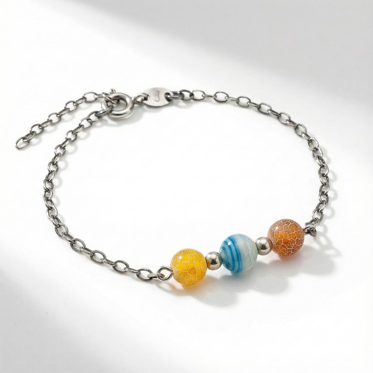 Bransoletka srebro oksydowane z agatem styl vintage przyciemniane srebro i kamienie ziemi