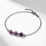 Bransoletka srebro oksydowane z ametystem styl vintage przyciemniane srebro 925