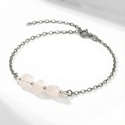 Bransoletka srebro oksydowane z kwarcem różowym styl vintage przyciemniane srebro i surowe bryłki