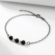 Bransoletka srebro oksydowane z czarnym turmalinem styl vintage przyciemniane srebro i kamień ochronny