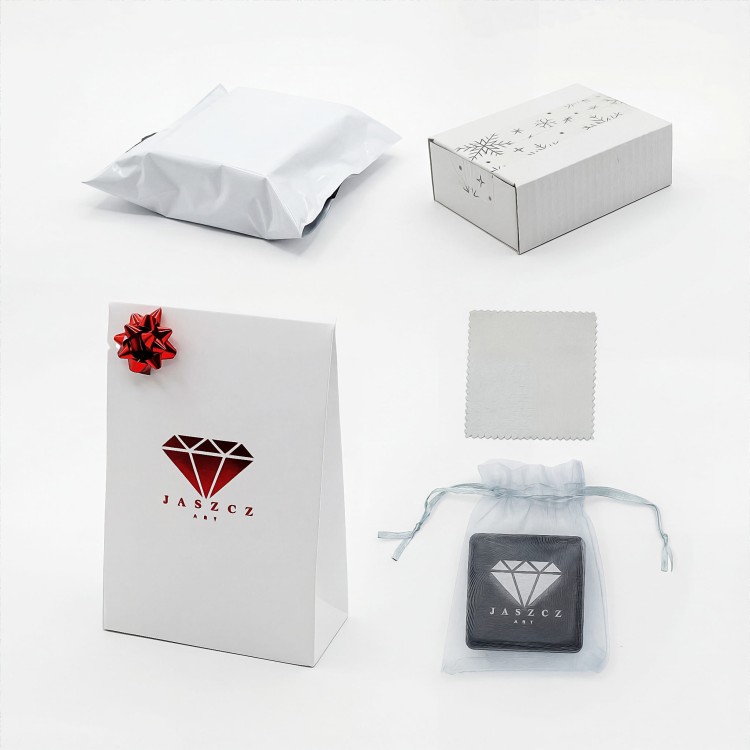 Pudełko jubilerskie JASZCZ ART ściereczka do czyszczenia srebra i bezpieczne pakowanie wysyłki